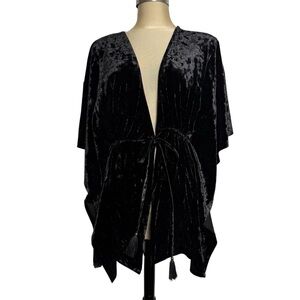 Lyssé Black Crushed Velvet Kimono Tassel Tie Wrap Boho Top M